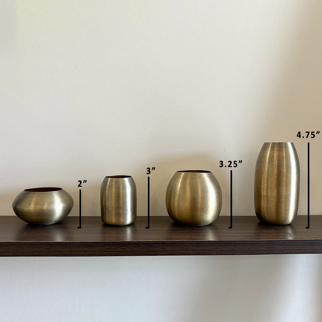 Metal Flower Vase Set of 4 – Modern Brass Decorative Bud Vases in Assorted Shapes & Sizes for Living Room, Dining Table, Shelf, Office & Home Decor