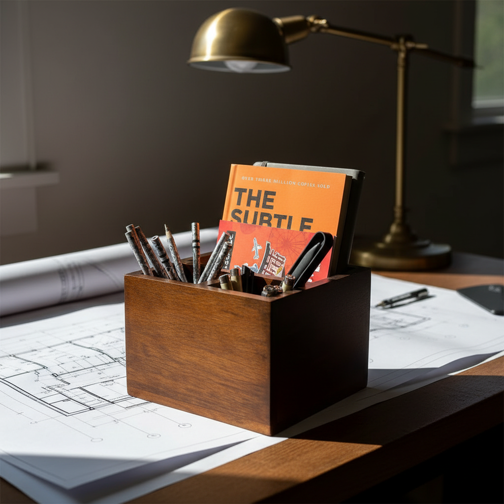 Wooden Desk Organizer with 3 Compartments | Pen Stand & Book Holder for Home and Office