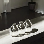 Set of 3 Hammered Metal Vases – Small Decorative Silver Vessels for Modern Home Décor, Tabletop Accent