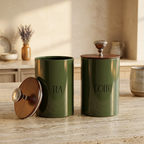 Tea Coffee Sugar Canister | Set of 3 with Airtight Wooden Lid | Kitchen Storage Jars | Green