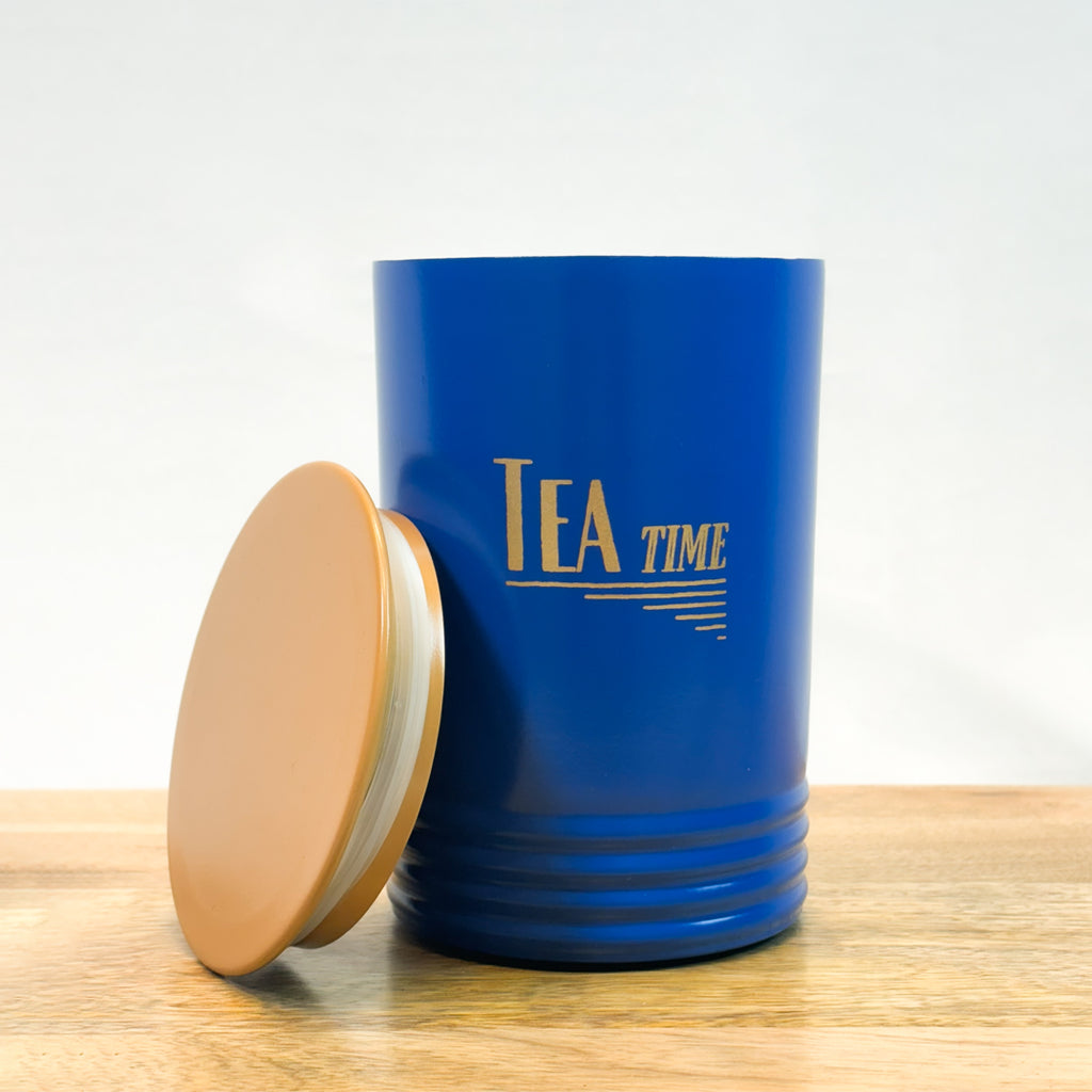 Metal Tea Coffee Sugar Canister Set | Airtight Kitchen Storage Containers | Blue
