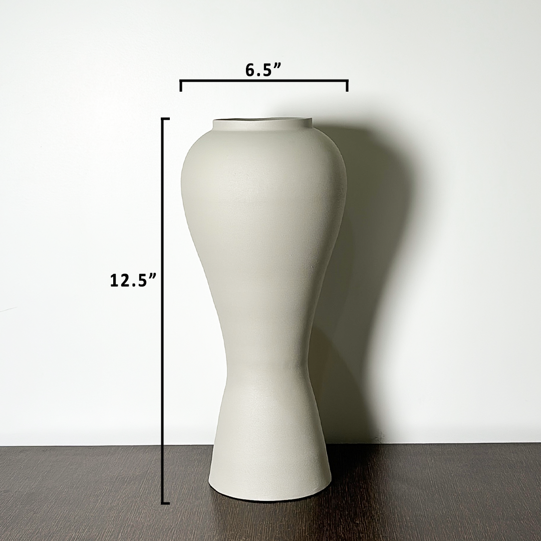 12.5 Inch Modern Ceramic Finish Flower Vase for Living Room Decor | Minimalist Beige Decorative Vase for Table, Shelf & Centerpiece | Aesthetic Home Decor Vase for Flowers