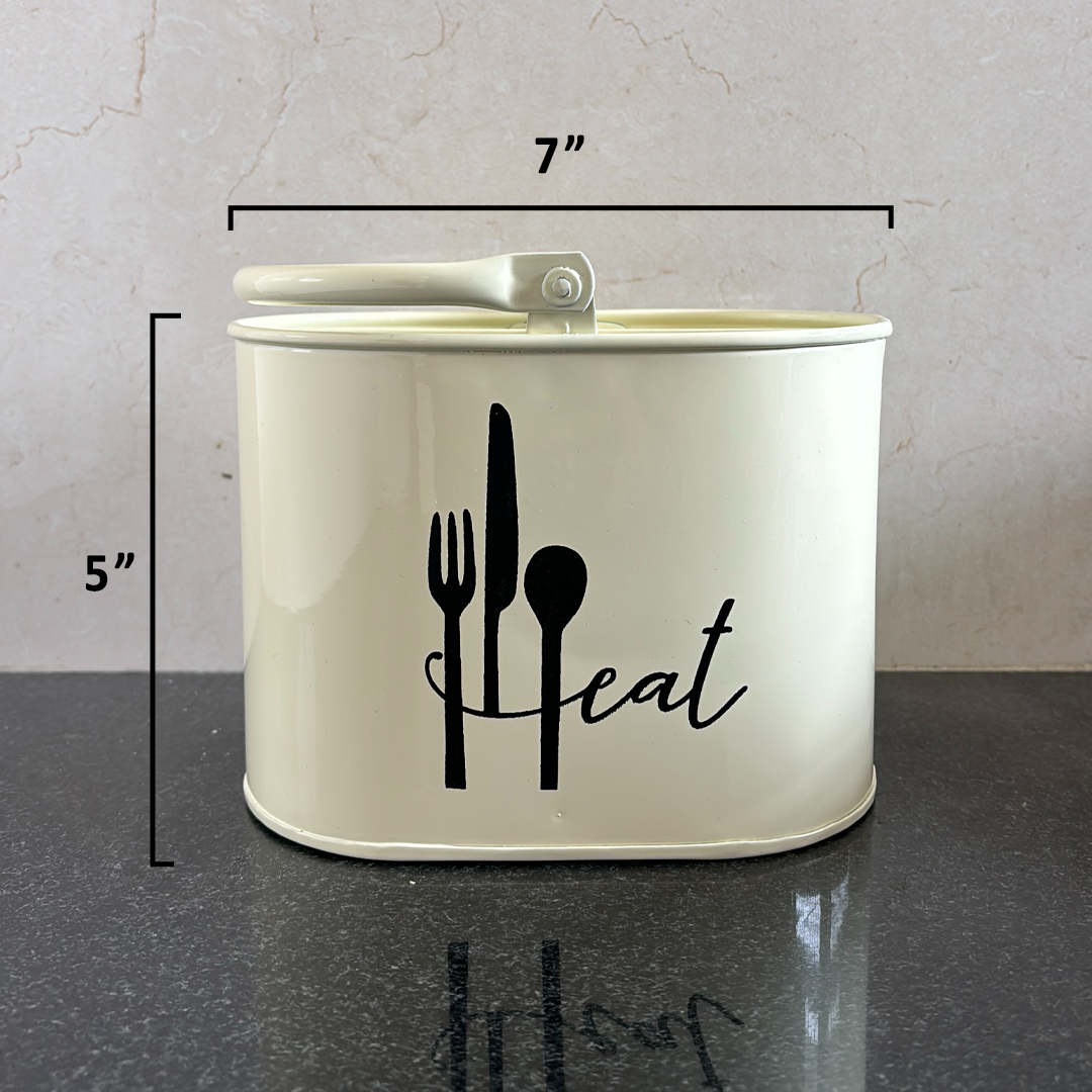 Metal Cutlery Holder for Kitchen Counter | 4 Section Spoon & Utensil Organizer with Handle | Cream White