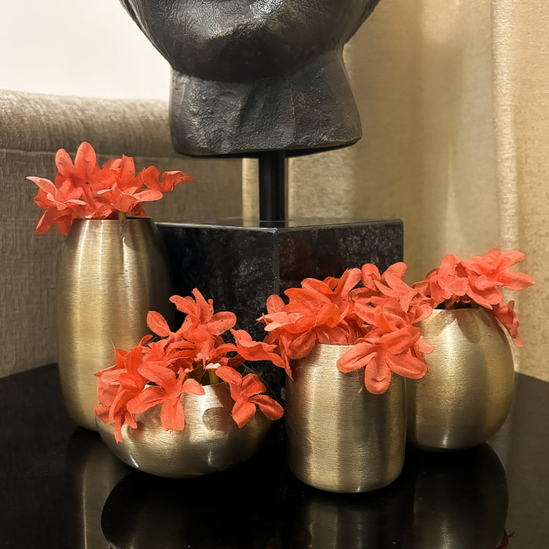 Metal Flower Vase Set of 4 – Modern Brass Decorative Bud Vases in Assorted Shapes & Sizes for Living Room, Dining Table, Shelf, Office & Home Decor