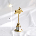 Brass Finish Nandi Cow Hand Bell for Pooja Room & Home Decor | Decorative Metal Ghanti | Set of 2