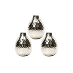 Set of 3 Hammered Metal Vases – Small Decorative Silver Vessels for Modern Home Décor, Tabletop Accent