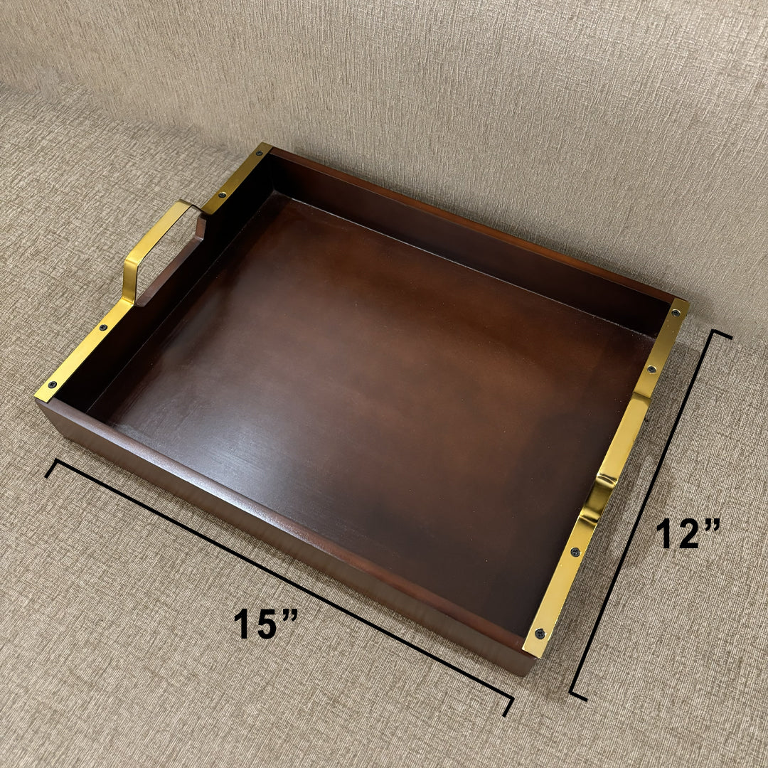 Wooden Serving Tray with Gold Handles – Elegant Tea, Coffee & Breakfast Tray for Modern Dining & Home Decor