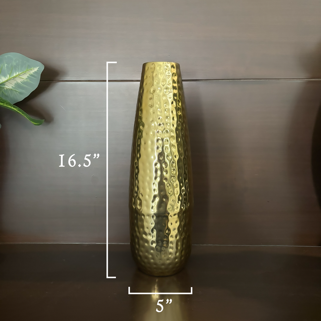 Hammered Gold Finish Metal Vase (16.5") – Modern Decorative Flower Vase for Home, Office & Gifting (Gold)