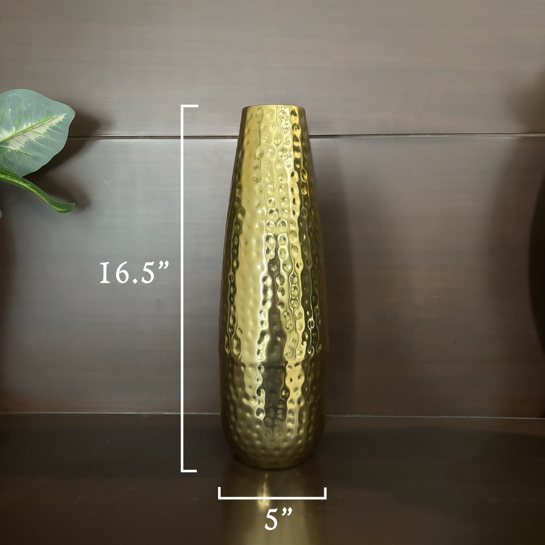 Hammered Gold Finish Metal Vase (16.5") – Modern Decorative Flower Vase for Home, Office & Gifting (Gold)