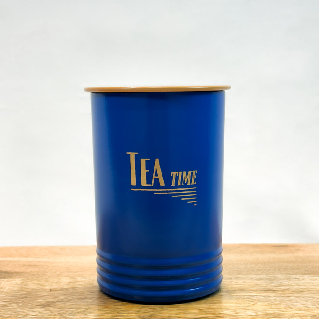 Metal Tea Coffee Sugar Canister Set | Airtight Kitchen Storage Containers | Blue