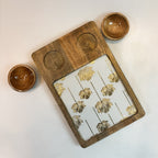 Wooden Snack Serving Tray with Floral Resin Design & 2 Dip Bowls | Premium Chips & Nachos Platter