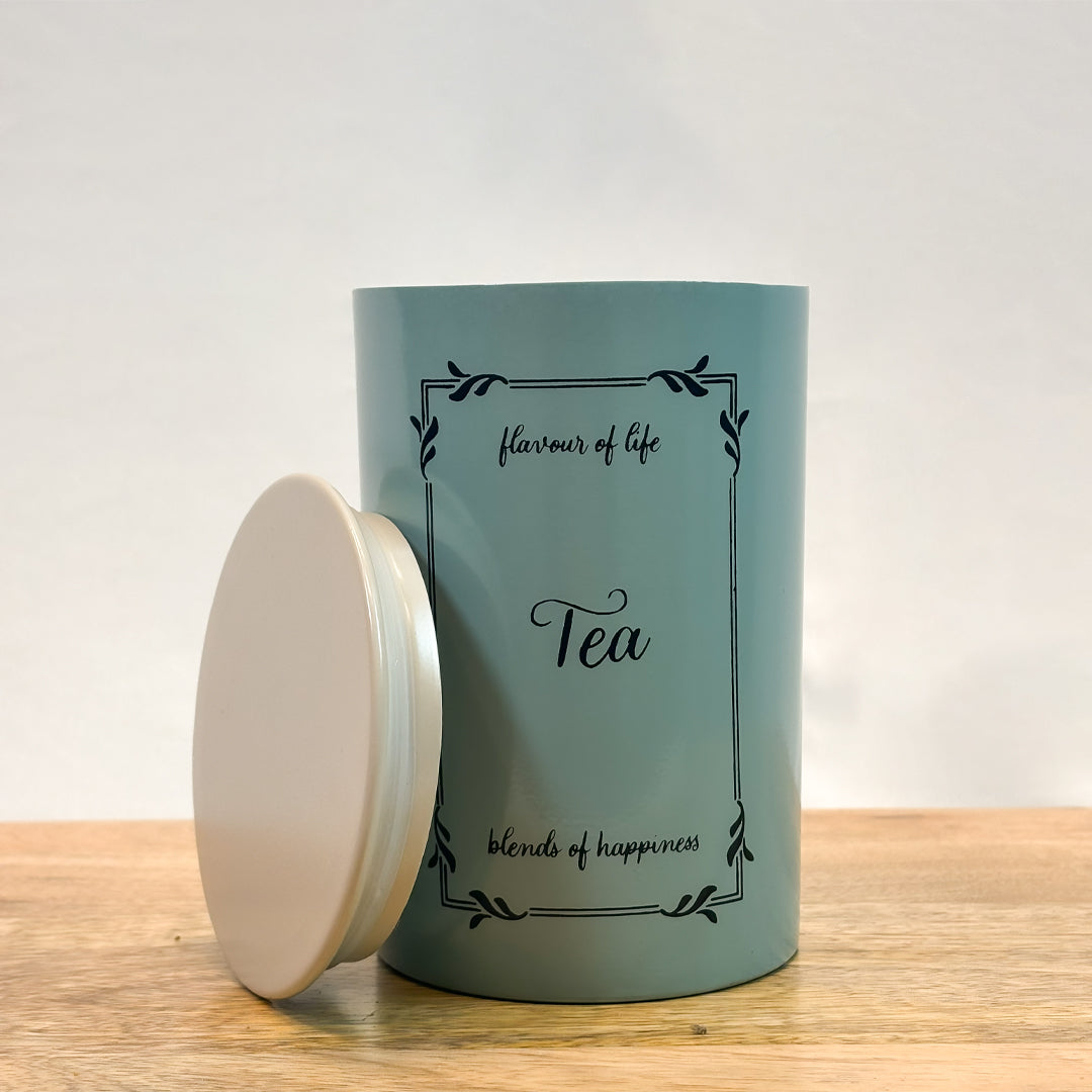 Metal Tea Coffee Sugar Canister Set | Airtight Kitchen Storage Containers | Pastel Blue