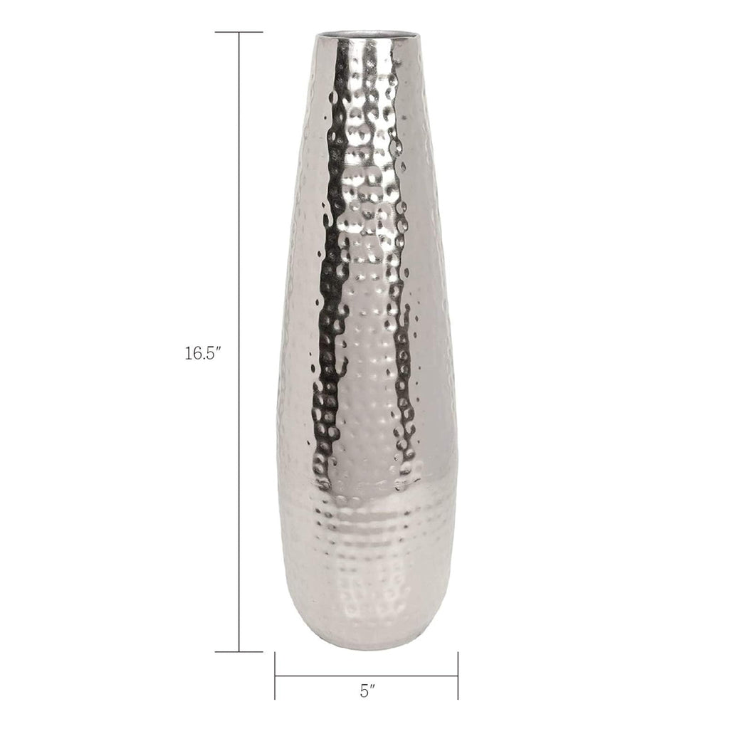 Hammered Silver Finish Metal Vase (16.5") – Modern Decorative Flower Vase for Home, Office & Gifting (Gold)