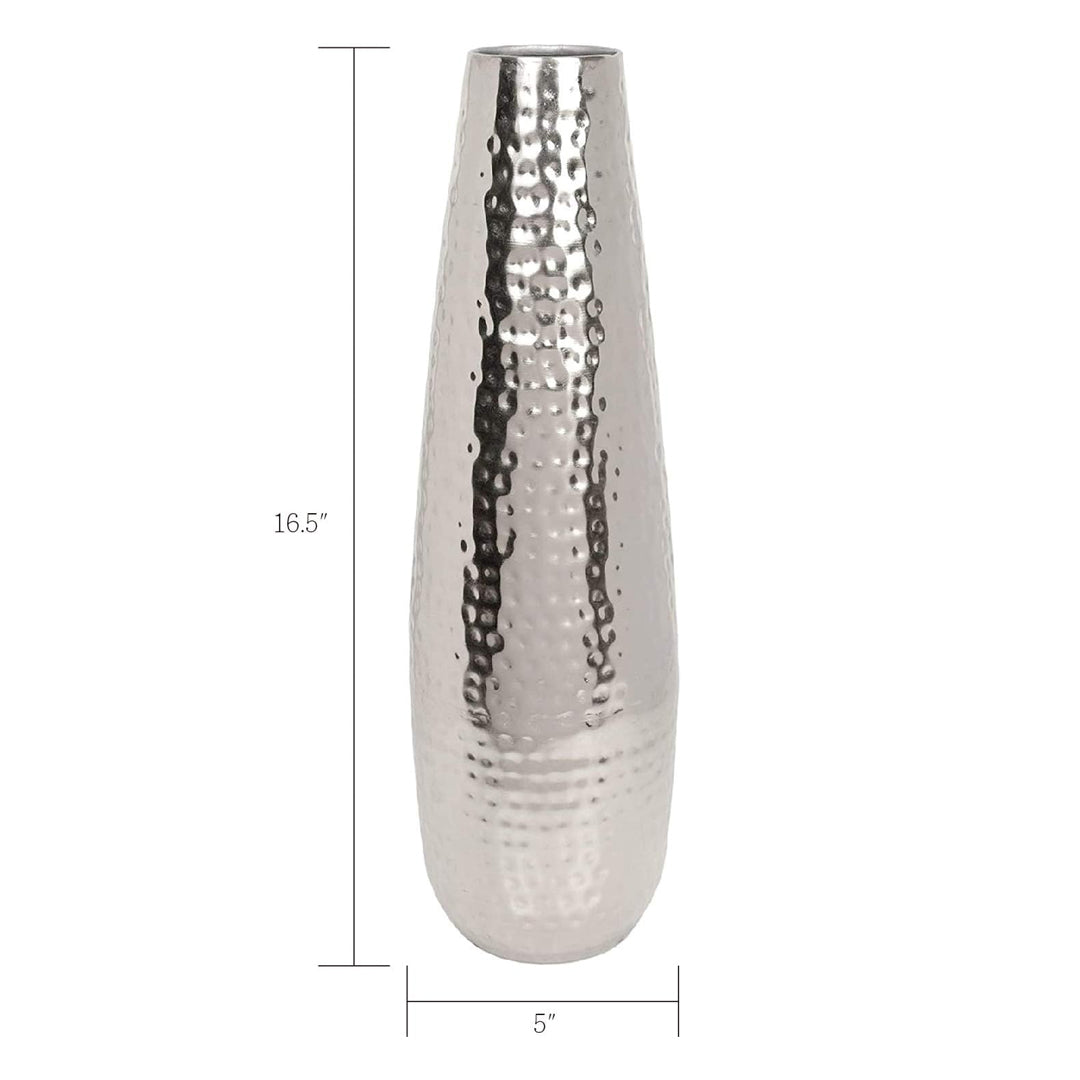 Hammered Silver Finish Metal Vase (16.5") – Modern Decorative Flower Vase for Home, Office & Gifting (Gold)