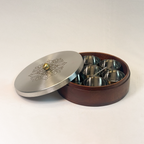Wooden Masala Box with Stainless Steel Lotus Mandala Lid – Traditional Indian Spice Organizer with Containers