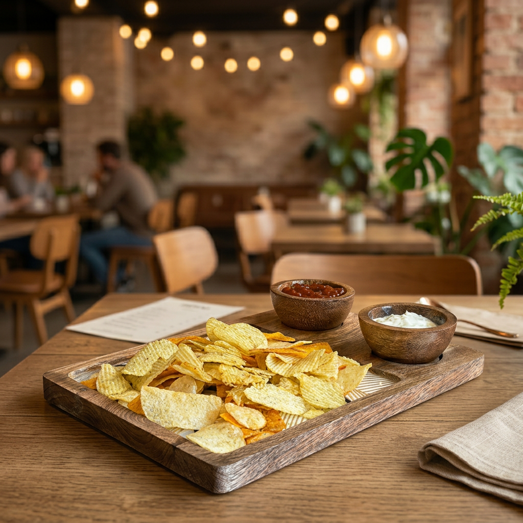 Wooden Snack Serving Tray with Dip Bowls | Multipurpose Chips & Nachos Platter for Serving Snacks