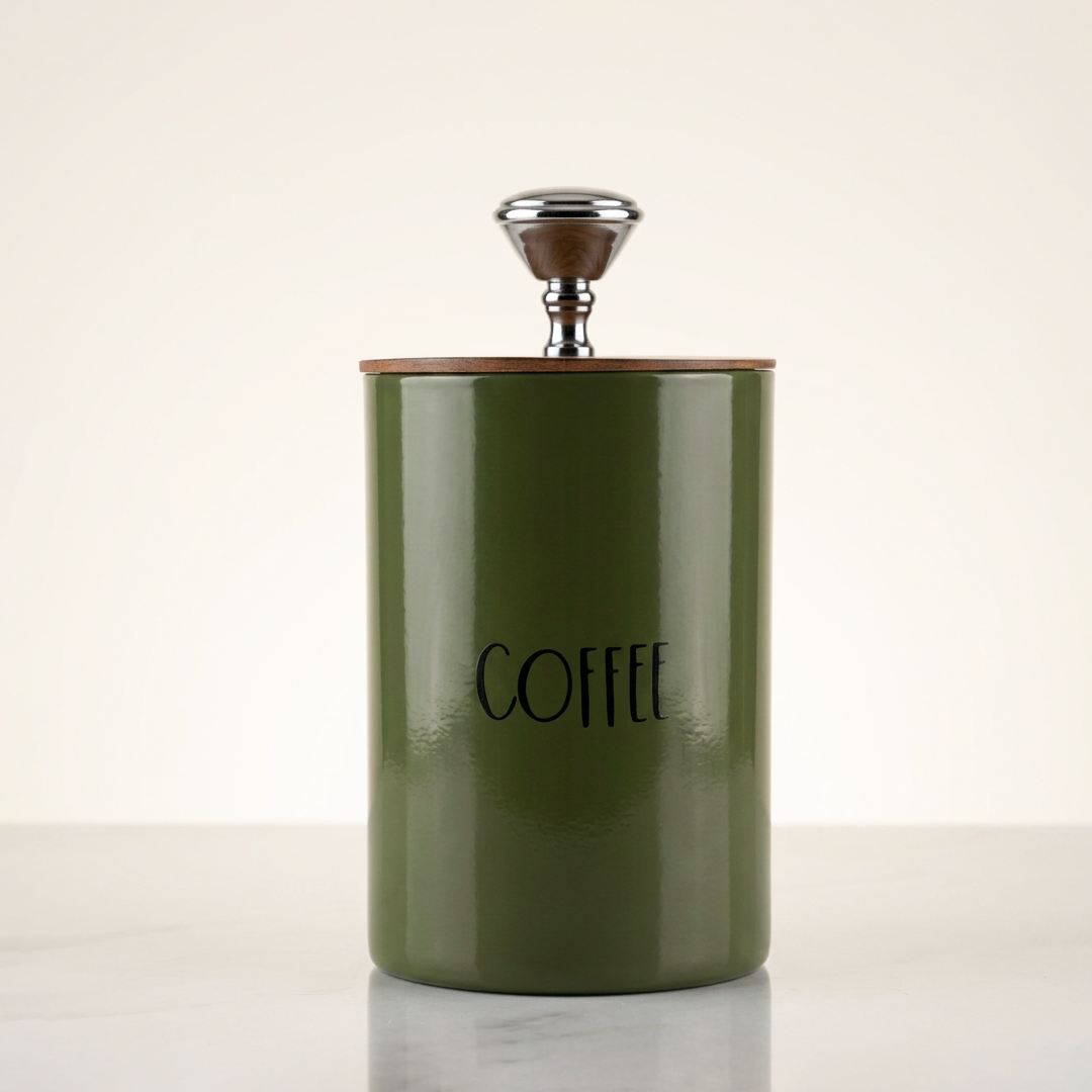Tea Coffee Sugar Canister | Set of 3 with Airtight Wooden Lid | Kitchen Storage Jars | Green