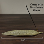 Gold Leaf Shape Metal Incense Stick Holder | Decorative Agarbatti Stand for Home, Temple & Meditation | 10 Inch