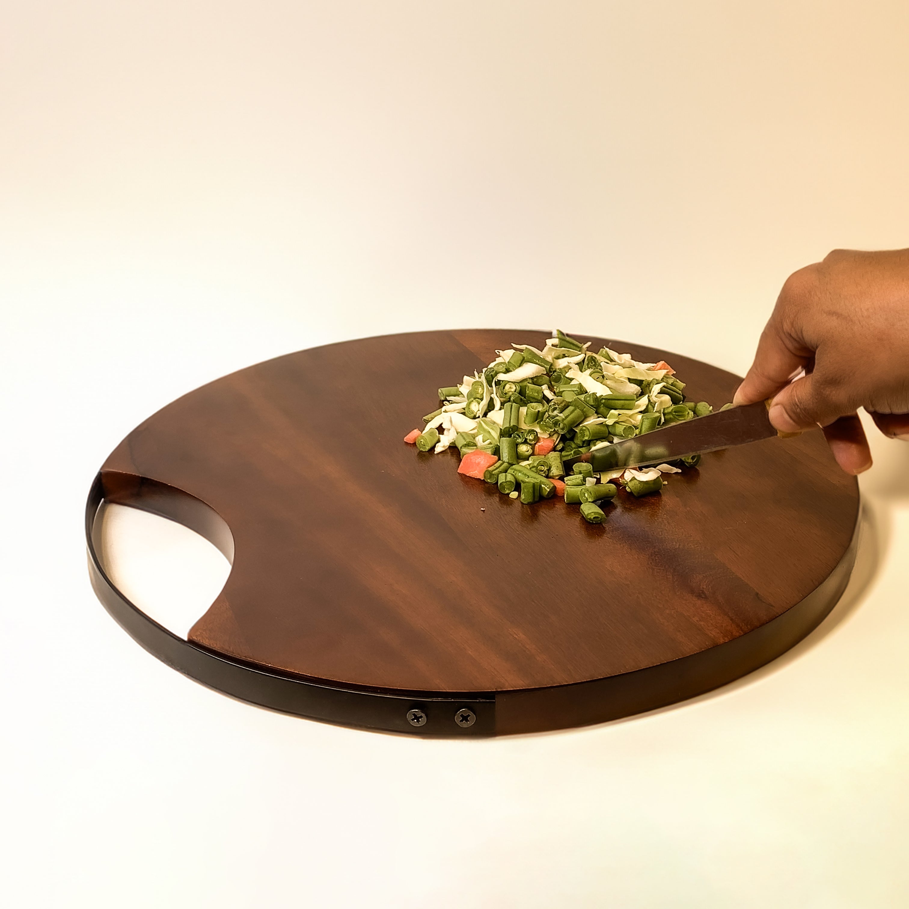 Round Wooden Chopping Board with Handle | Multipurpose Cutting & Serving Board