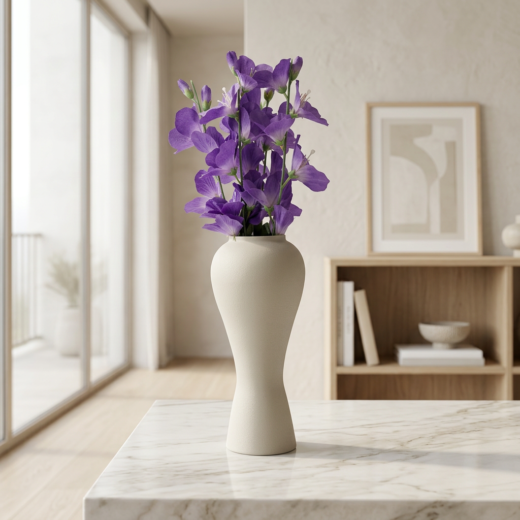 12.5 Inch Modern Ceramic Finish Flower Vase for Living Room Decor | Minimalist Beige Decorative Vase for Table, Shelf & Centerpiece | Aesthetic Home Decor Vase for Flowers