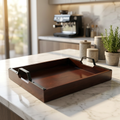 Wooden Serving Tray with Matte Black Metal Handles | Premium Tea & Coffee Tray for Dining Table & Home Decor | 15 x 12 Inch