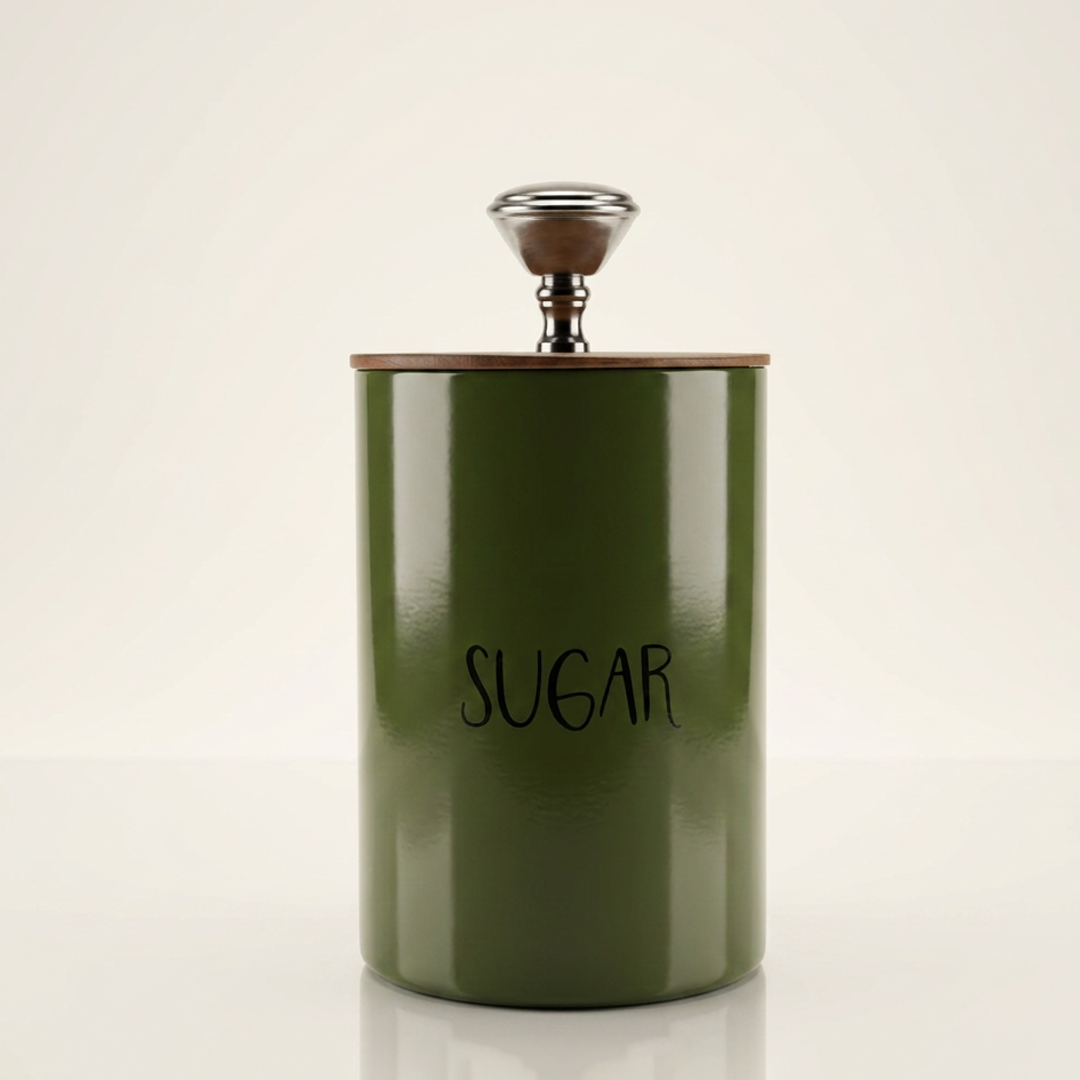 Tea Coffee Sugar Canister | Set of 3 with Airtight Wooden Lid | Kitchen Storage Jars | Green