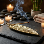 Gold Leaf Shape Metal Incense Stick Holder | Decorative Agarbatti Stand for Home, Temple & Meditation | 10 Inch