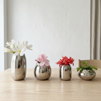 Metal Flower Vase Set of 4 – Modern Silver Decorative Bud Vases in Assorted Shapes & Sizes for Living Room, Dining Table, Shelf, Office & Home Decor
