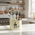 Metal Cutlery Holder for Kitchen Counter | 4 Section Spoon & Utensil Organizer with Handle | Cream White