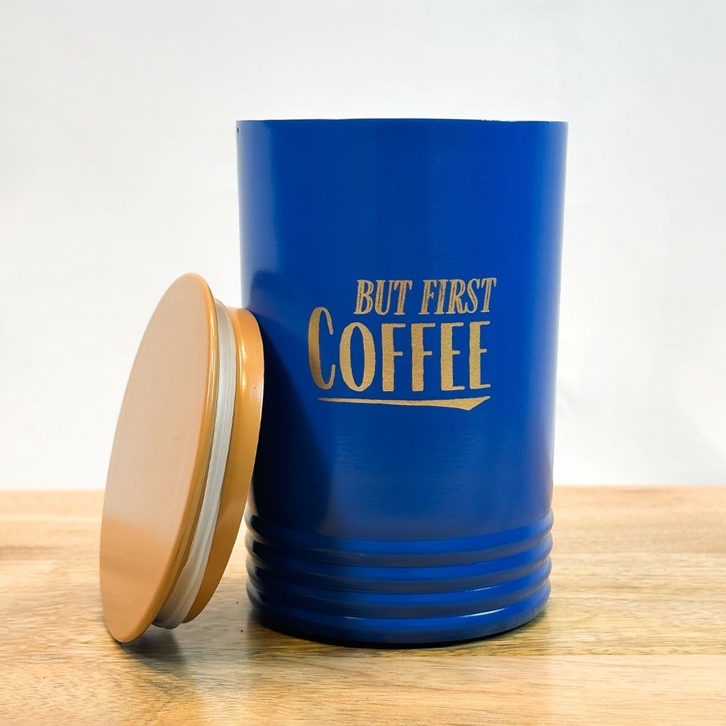 Metal Tea Coffee Sugar Canister Set | Airtight Kitchen Storage Containers | Blue