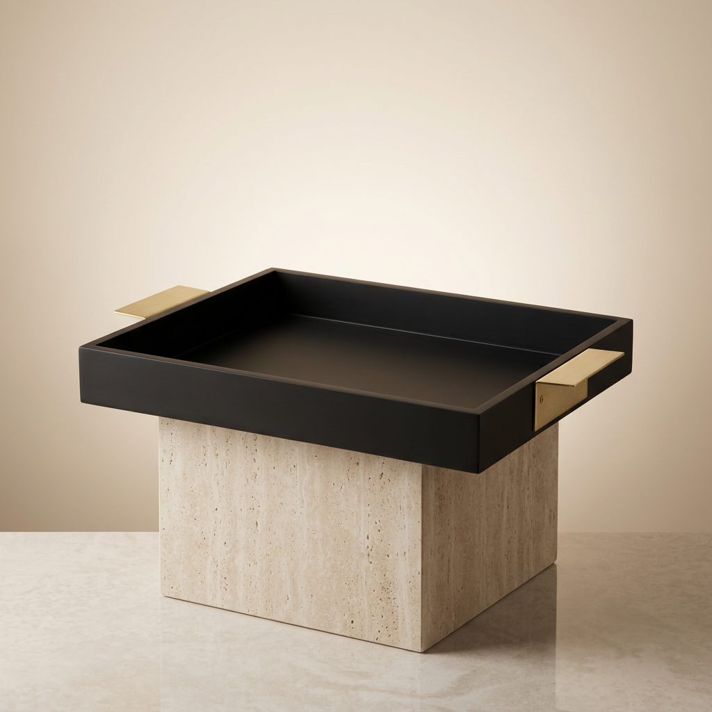 Matte Black Serving Tray with Gold Handles – Luxury Wooden Coffee Table & Dining Tray for Modern Home Decor