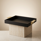 Matte Black Serving Tray with Gold Handles – Luxury Wooden Coffee Table & Dining Tray for Modern Home Decor