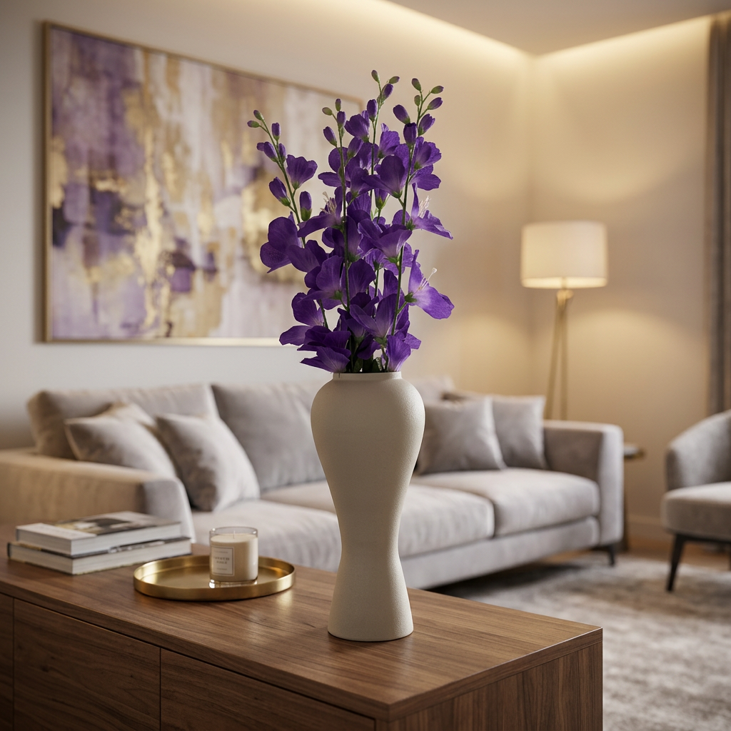 12.5 Inch Modern Ceramic Finish Flower Vase for Living Room Decor | Minimalist Beige Decorative Vase for Table, Shelf & Centerpiece | Aesthetic Home Decor Vase for Flowers