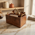 Wooden 4 - Partition Cutlery Holder with Brass Finish Handles | Multipurpose Kitchen Organizer