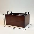 Wooden 4- Partition Cutlery Holder with Black Metal Handles | Multipurpose Kitchen Organizer