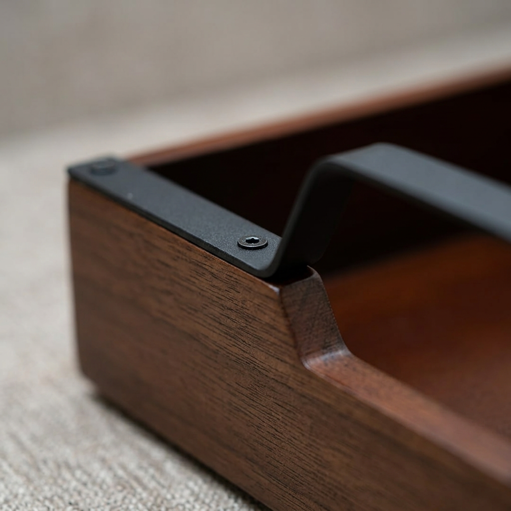Wooden Serving Tray with Matte Black Metal Handles | Premium Tea & Coffee Tray for Dining Table & Home Decor | 15 x 12 Inch