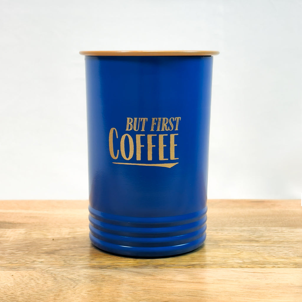 Metal Tea Coffee Sugar Canister Set | Airtight Kitchen Storage Containers | Blue