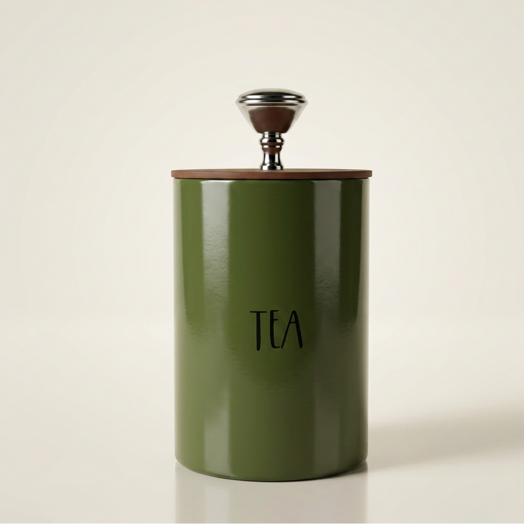 Tea Coffee Sugar Canister | Set of 3 with Airtight Wooden Lid | Kitchen Storage Jars | Green