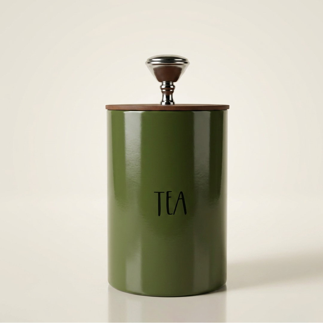 Tea Coffee Sugar Canister | Set of 3 with Airtight Wooden Lid | Kitchen Storage Jars | Green