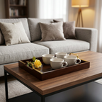Wooden Serving Tray with Gold Handles – Elegant Tea, Coffee & Breakfast Tray for Modern Dining & Home Decor