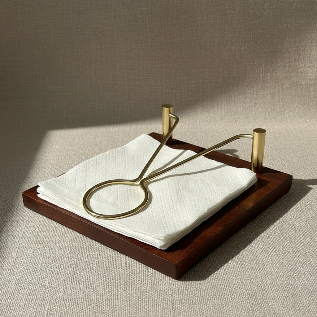 Wooden Napkin Holder with Gold Metal Stand | Decorative Tissue Paper Holder for Dining Table & Kitchen