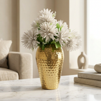 10" Hammered Gold Metal Flower Vase – Decorative Table Vase for Living Room, Home Décor Centerpiece