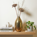 Hammered Metal Flower Vase (9 Inch) – Gold Finish Decorative Table Vase for Living Room, Office & Shelf Décor