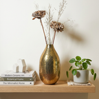 Hammered Metal Flower Vase (9 Inch) – Gold Finish Decorative Table Vase for Living Room, Office & Shelf Décor