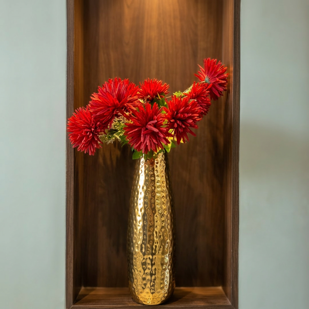 Hammered Gold Finish Metal Vase (16.5") – Modern Decorative Flower Vase for Home, Office & Gifting (Gold)