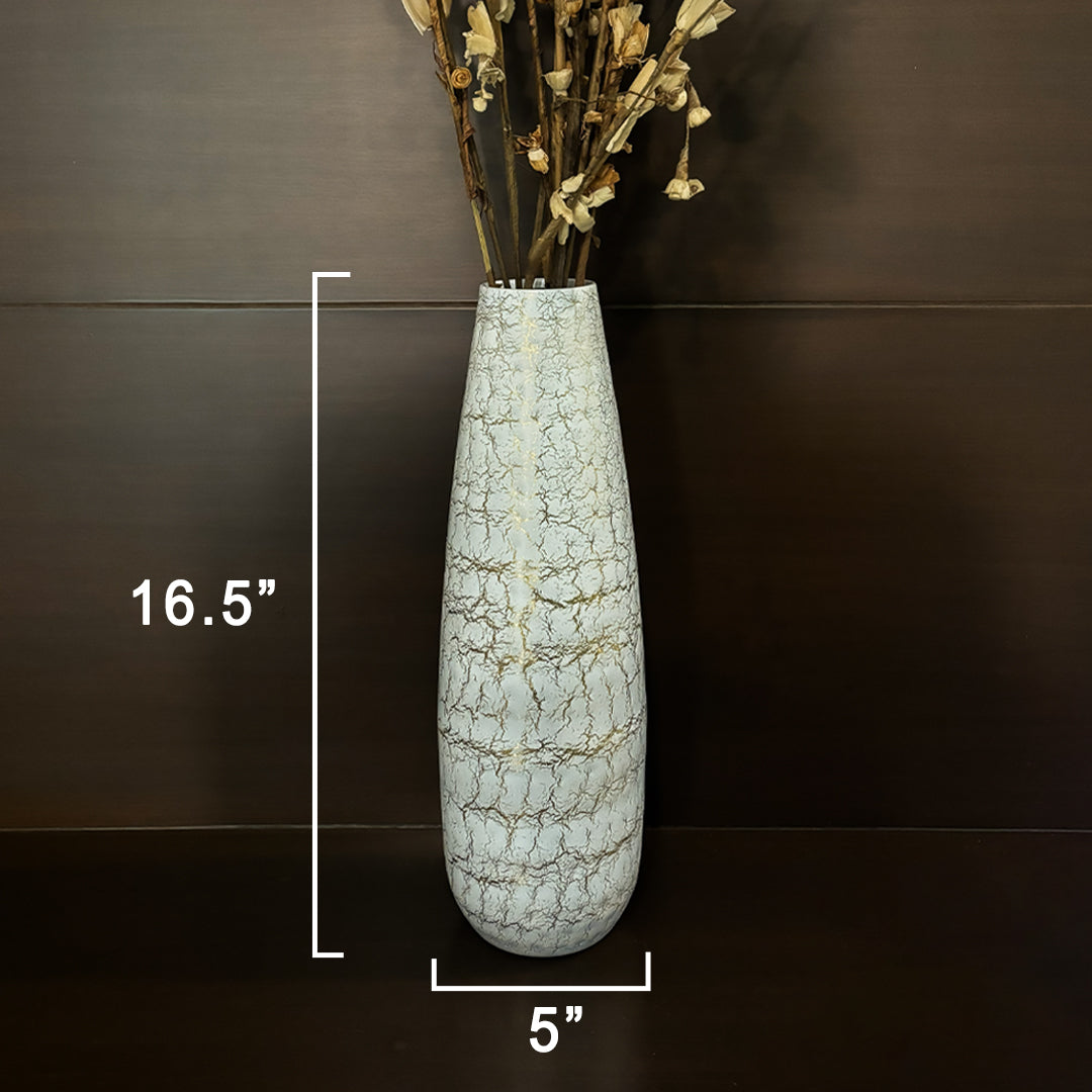 Tall Hammered Texture Vase with White & Gold Crackle | Contemporary Floor Decor for Living Room, Hallway & Corners