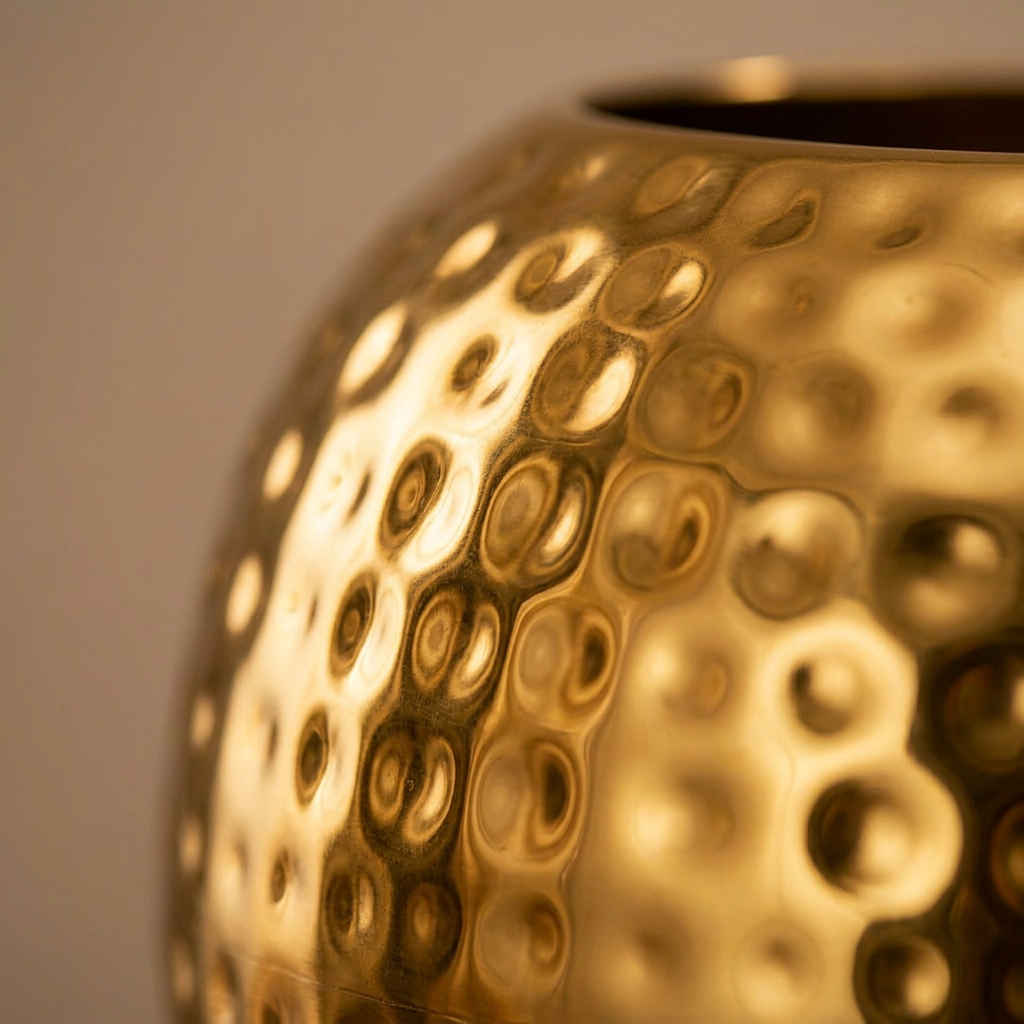 10" Hammered Gold Metal Flower Vase – Decorative Table Vase for Living Room, Home Décor Centerpiece