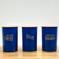 Metal Tea Coffee Sugar Canister Set | Airtight Kitchen Storage Containers | Blue