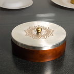 Wooden Masala Box with Stainless Steel Mandala Lid – Traditional Indian Spice Organizer with Containers