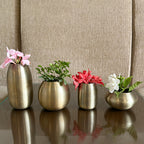 Metal Flower Vase Set of 4 – Modern Brass Decorative Bud Vases in Assorted Shapes & Sizes for Living Room, Dining Table, Shelf, Office & Home Decor